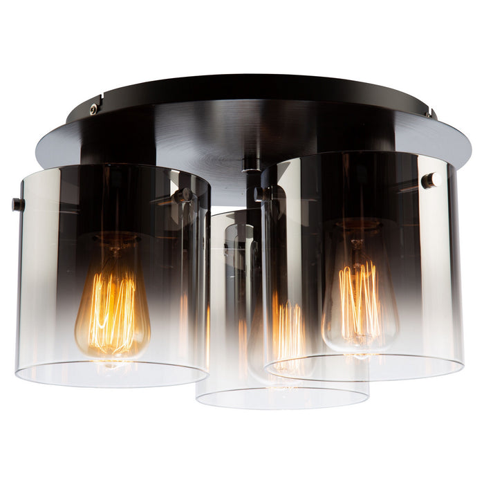 Artcraft Three Light Flush Mount from the Henley collection in Satin Black & Smoke Glass finish