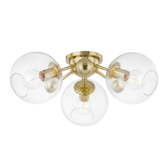 Hudson Valley Three Light Semi Flush Mount from the Abbott collection in Aged Brass finish