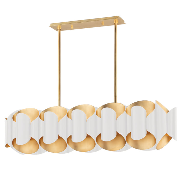 Hudson Valley 12 Light Island Pendant from the Banks collection in Gold Leaf/White finish