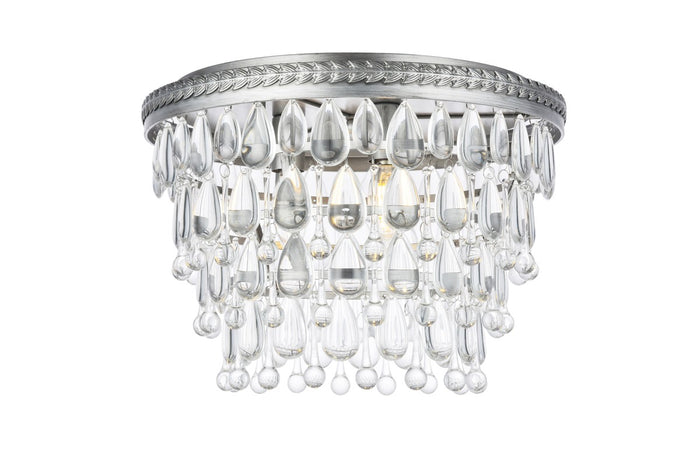 Elegant Lighting Three Light Flush Mount from the Nordic collection in Antique Silver finish