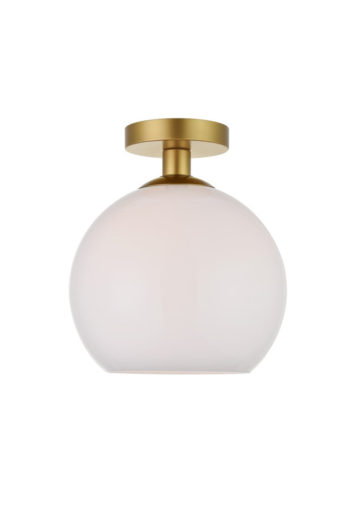 Elegant Lighting One Light Flush Mount from the BAXTER collection in Brass And Frosted White finish