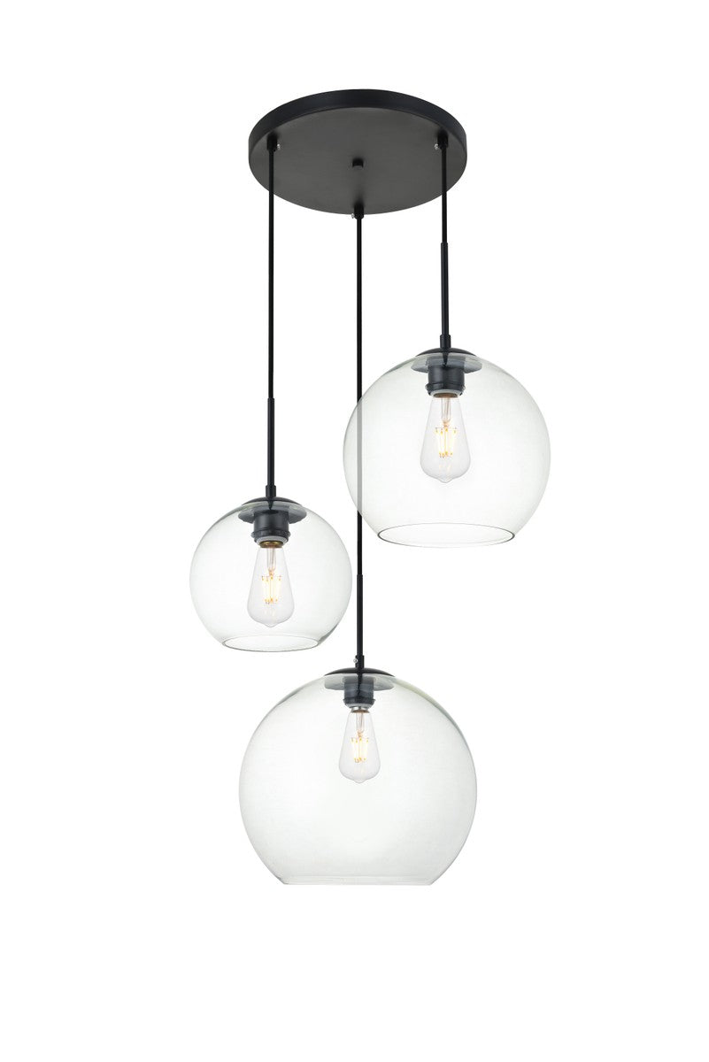 Elegant Lighting - LD2218BK - Three Light Pendant - BAXTER - Black and Clear