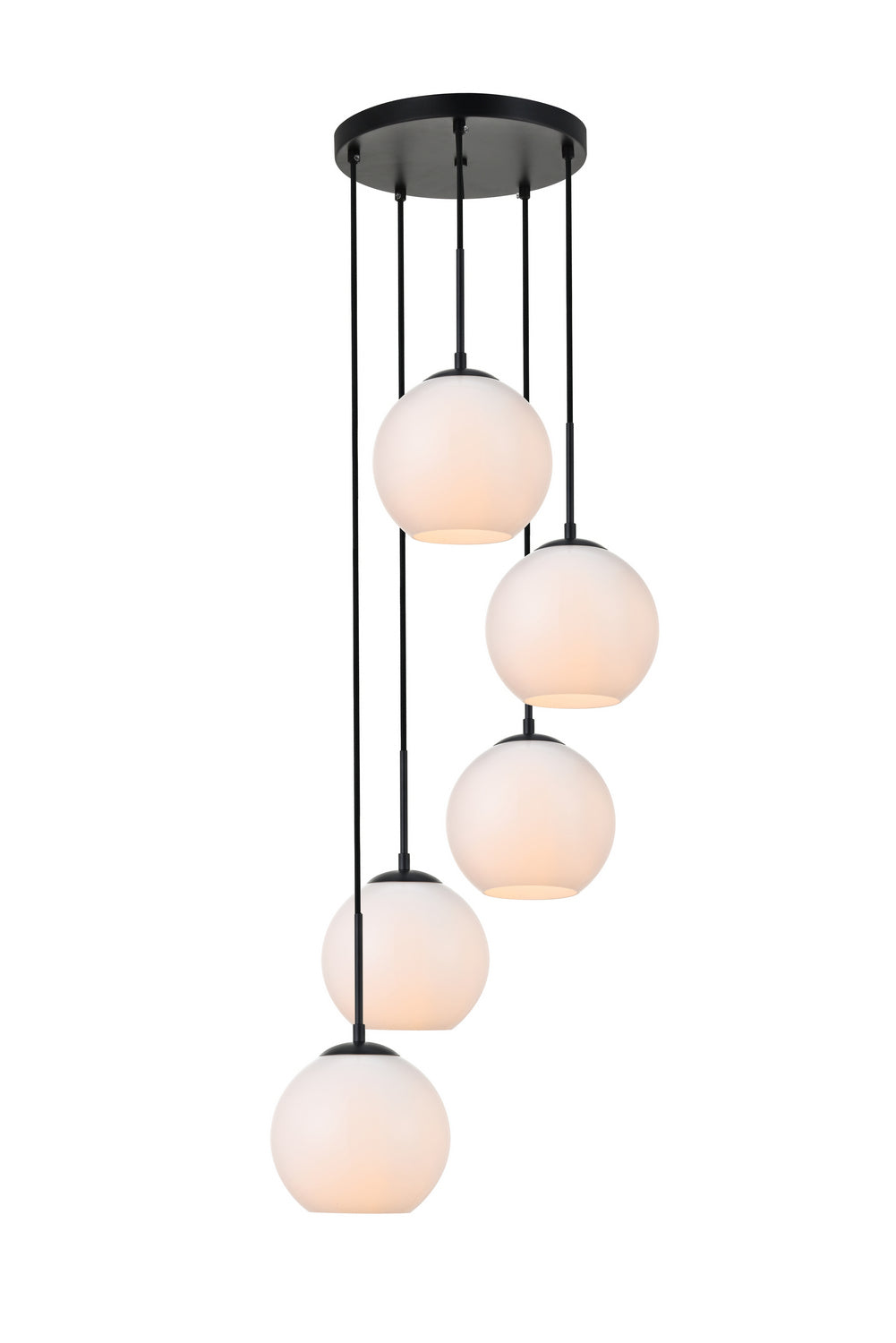 Elegant Lighting - LD2227BK - Five Light Pendant - Baxter - Black And Frosted White