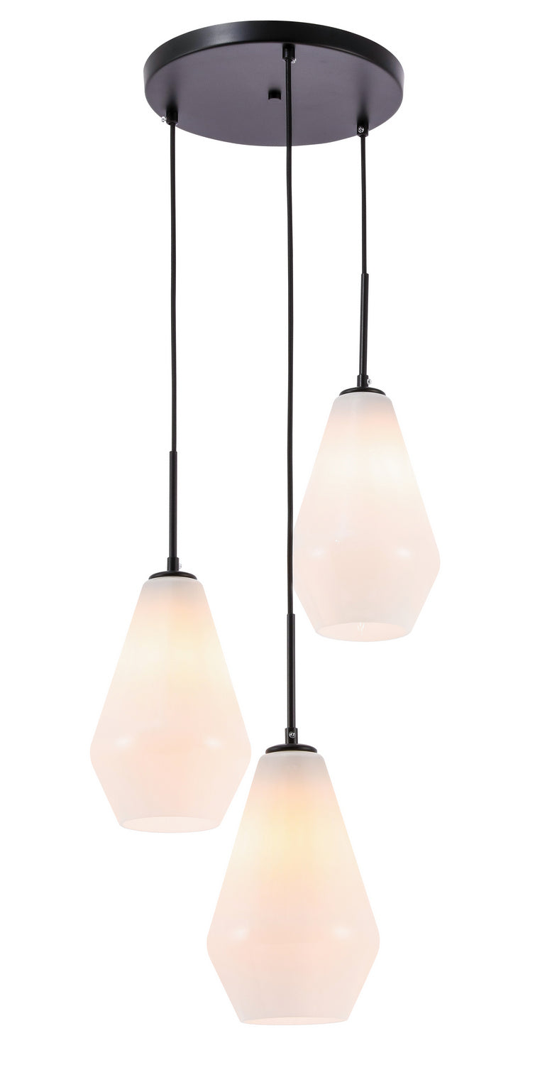 Elegant Lighting - LD2263BK - Three Light Pendant - Gene - Black And Frosted White Glass