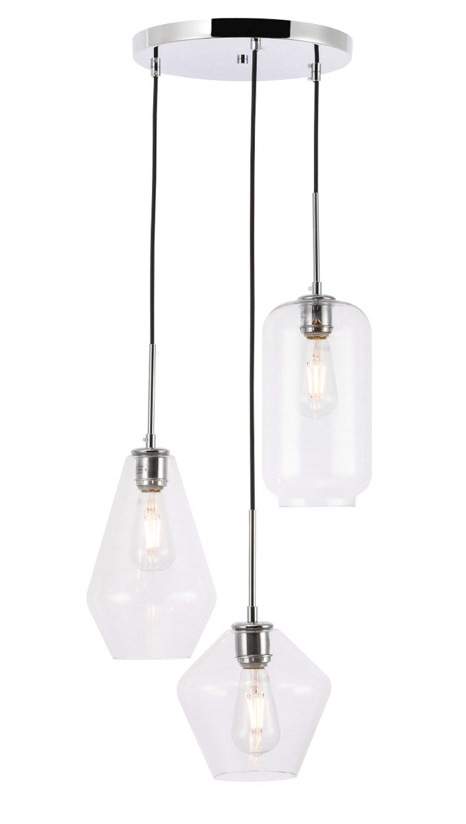 Elegant Lighting - LD2268C - Three Light Pendant - Gene - Chrome and Clear glass