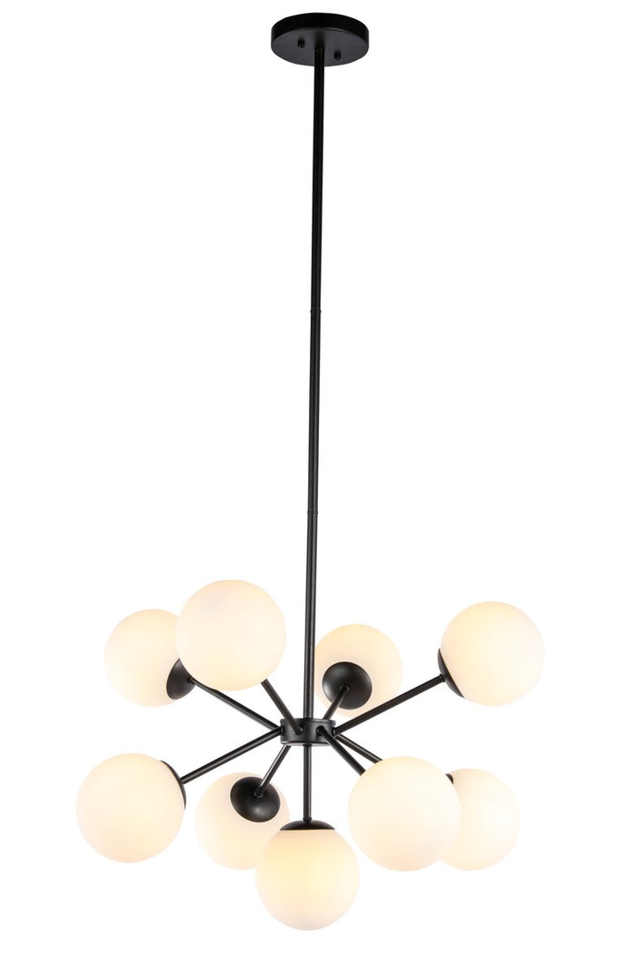Elegant Lighting Nine Light Pendant from the Jupiter collection in Black And Frosted White Glass finish