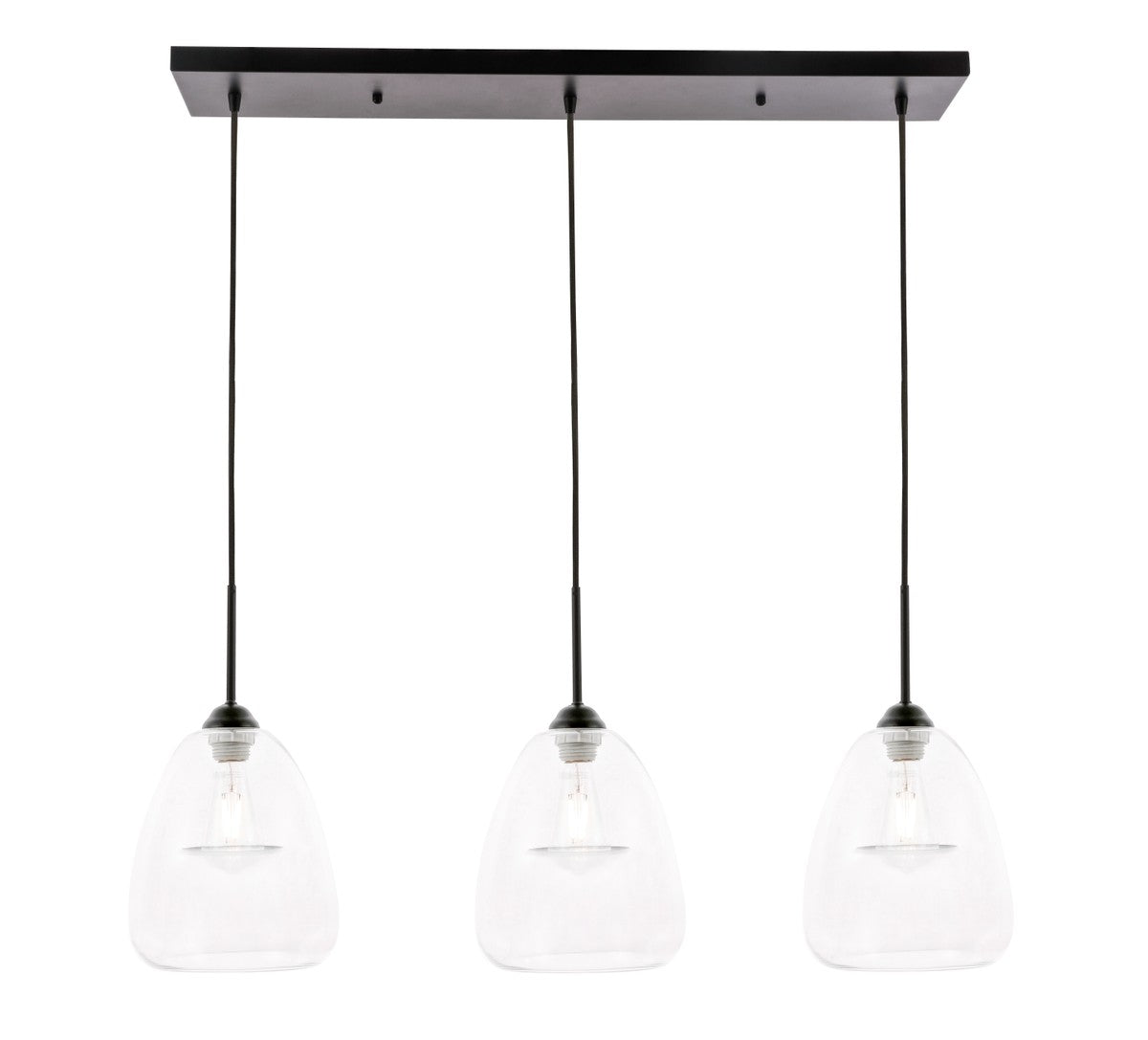 Elegant Lighting - LD5032D36BK - Three Light Pendant - Kason - Black and Clear glass