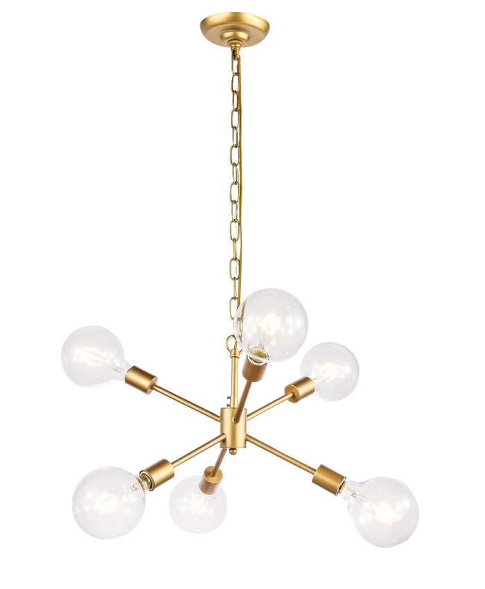 Elegant Lighting Six Light Pendant from the Nolan collection in Brass finish
