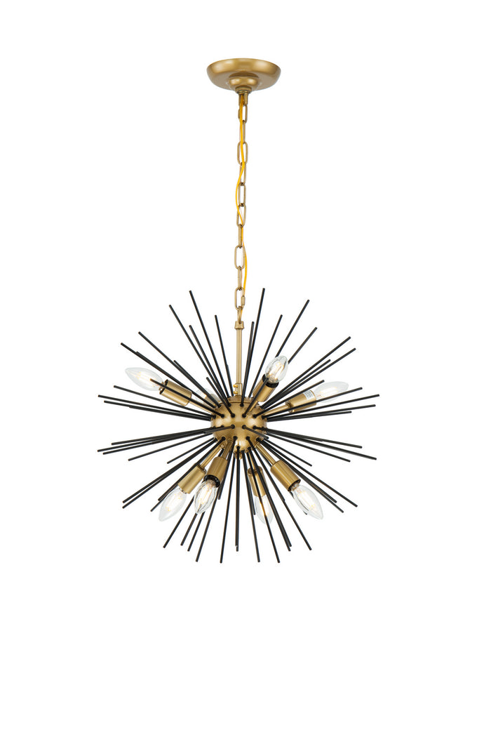 Elegant Lighting Eight Light Pendant from the Timber collection in Brass And Black finish