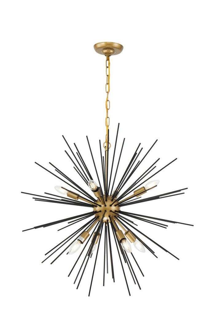 Elegant Lighting Eight Light Pendant from the Timber collection in Brass And Black finish