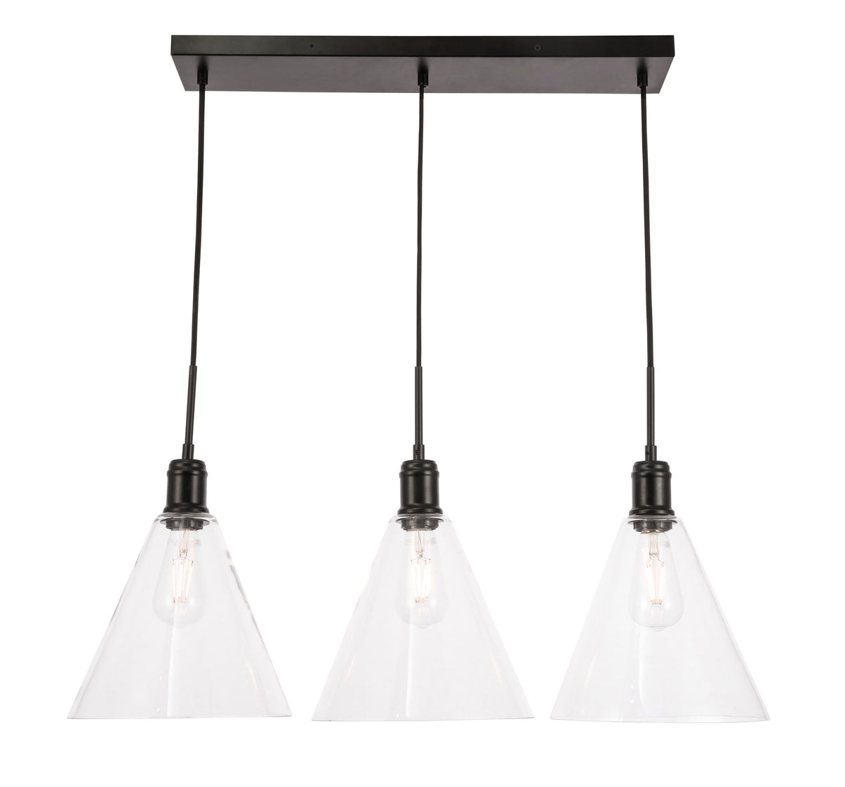 Elegant Lighting - LD6231BK - Three Light Pendant - Hugh - Black And Clear Glass