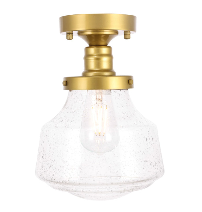 Elegant Lighting One Light Flush Mount from the Lyle collection in Brass And Clear Seeded Glass finish