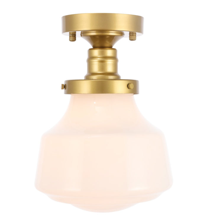 Elegant Lighting One Light Flush Mount from the Lyle collection in Brass And Frosted White Glass finish