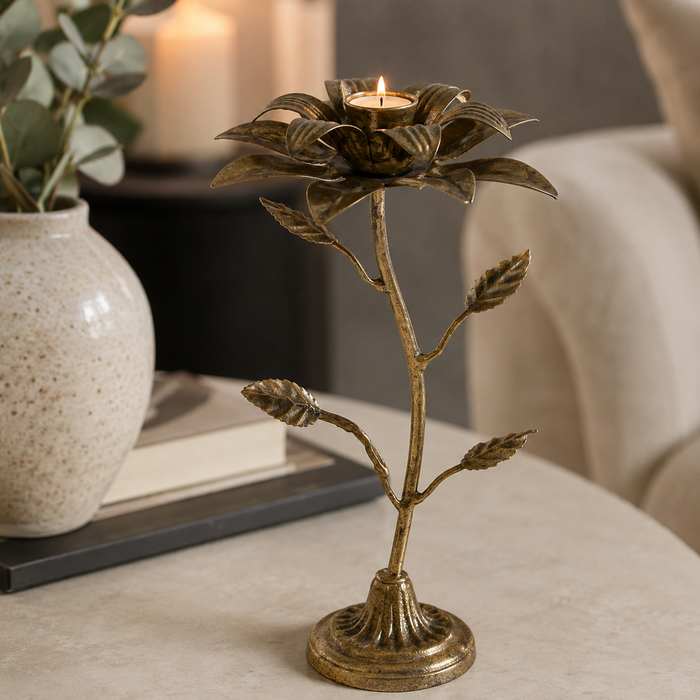 Design Shop Gold Metal Flower Candle Holder, 12.60"