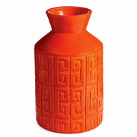 Design Shop Glossy Orange Greek Key Ceramic Vase 15"