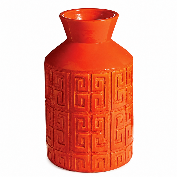 Design Shop Glossy Orange Greek Key Ceramic Vase 15"