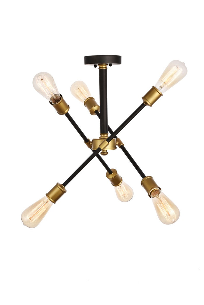 Elegant Lighting Six Light Flushmount from the Axel collection in Black And Brass finish