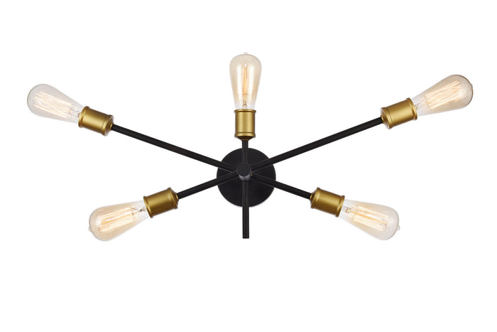 Elegant Lighting Five Light Wall Sconce from the Axel collection in Black And Brass finish