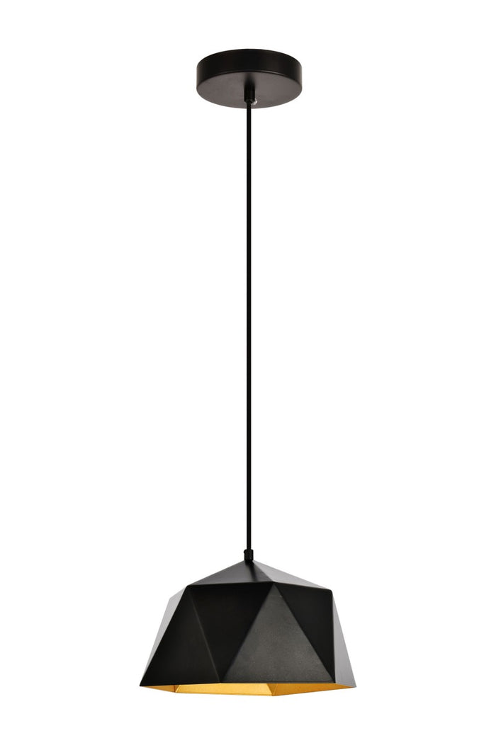 Elegant Lighting One Light Pendant from the Arden collection in Black And Golden Inside finish