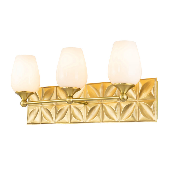 Lucas + McKearn Three Light Vanity from the Epsilon collection in Aged Brass finish