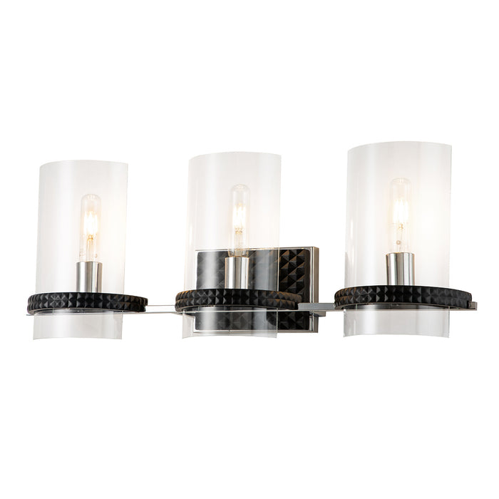 Lucas + McKearn Three Light Vanity from the Mazant collection in Matte Black / Polished Chrome finish