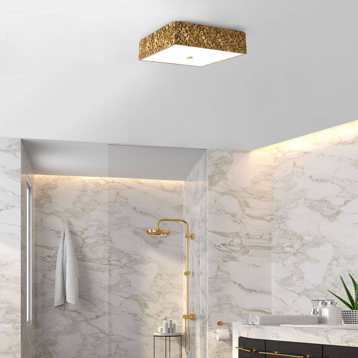 Lucas + McKearn - FM1158G-SQ-16 - Three Light Flush Mount - Mosaic - Gold