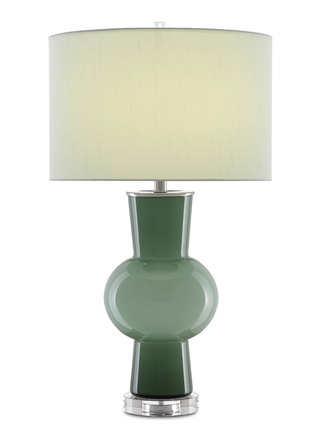 Currey and Company - 6000-0606 - One Light Table Lamp - Duende Collection - Light and Dark Green/Polished Nickel/Clear