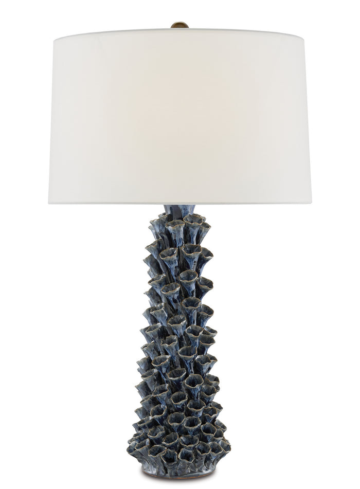 Currey and Company One Light Table Lamp from the Sunken collection in Blue Drip Glaze finish
