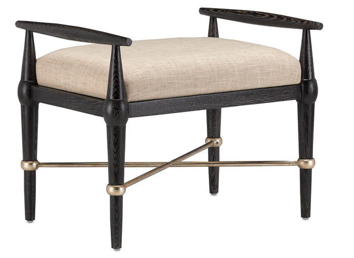 Currey and Company Ottoman from the Perrin collection in Ebonized Wood/Silver Granello finish