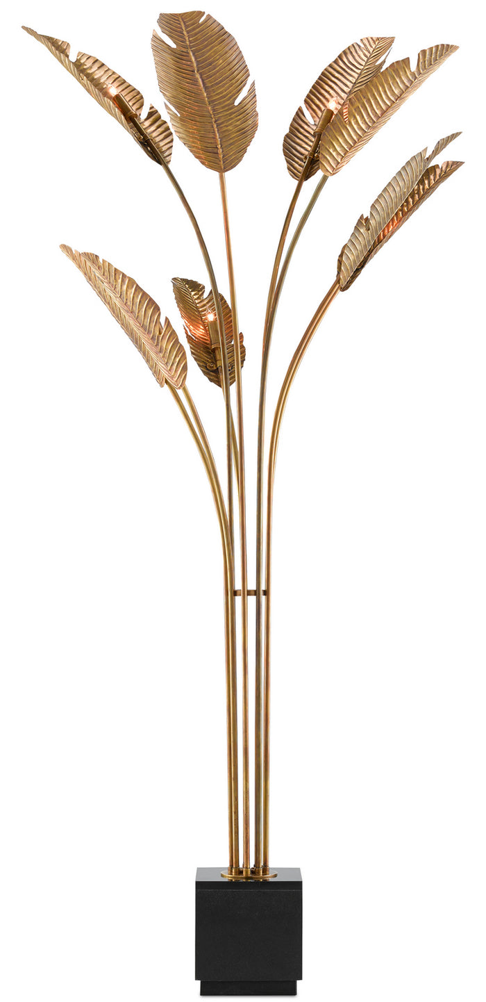 Currey and Company Nine Light Floor Lamp from the Tropical collection in Vintage Brass/Black finish