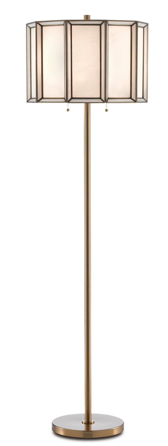 Currey and Company - 8000-0090 - Two Light Floor Lamp - Daze - Antique Brass/White