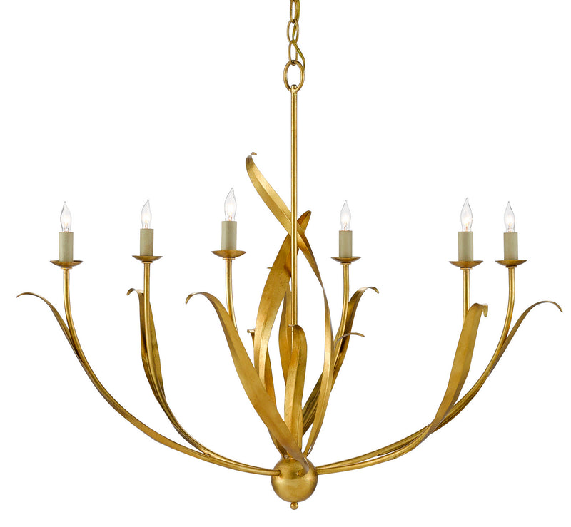 Currey and Company - 9000-0444 - Six Light Chandelier - Menefee Collection - Antique Gold Leaf