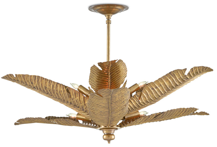Currey and Company Six Light Semi-Flush Mount from the Tropical collection in Vintage Brass finish