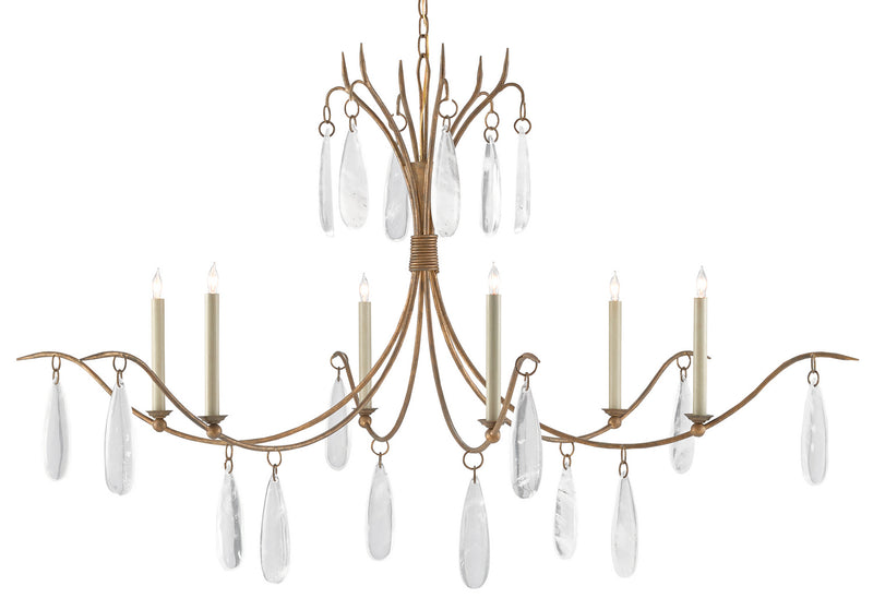 Currey and Company - 9000-0545 - Six Light Chandelier - Marshallia Collection - Rustic Gold/Faux Rock Crystal