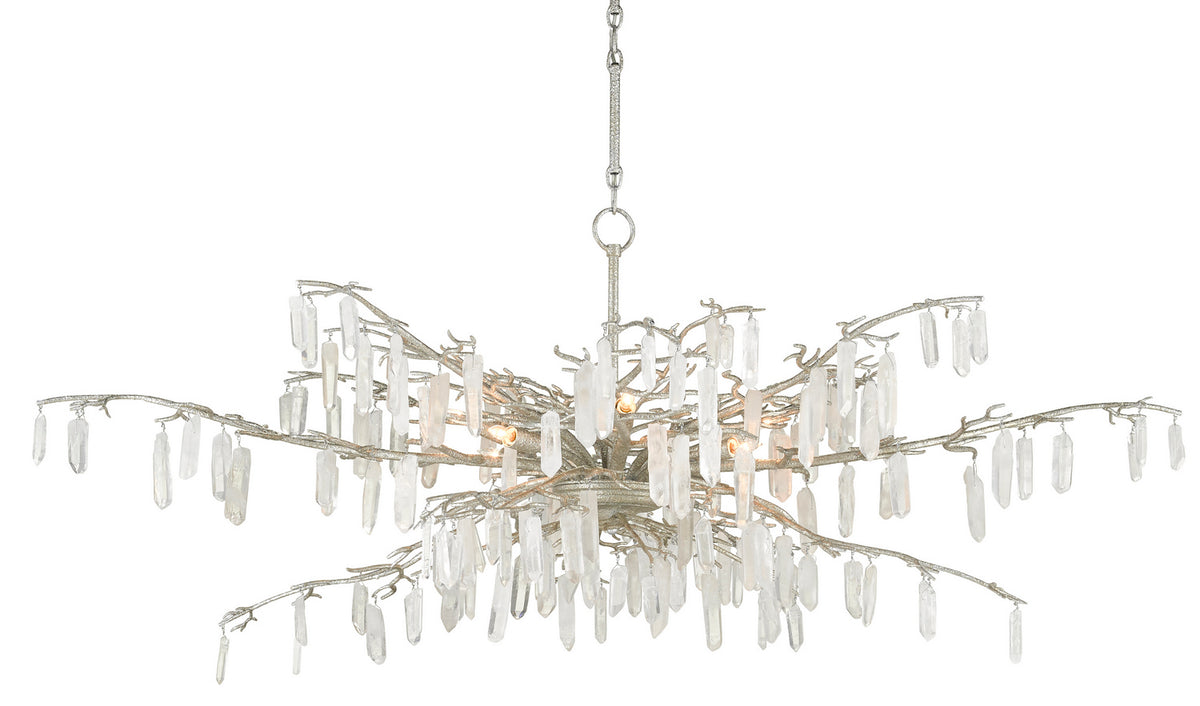 Currey and Company - 9000-0608 - Eight Light Chandelier - Forest Dawn Collection - Textured Silver/Natural