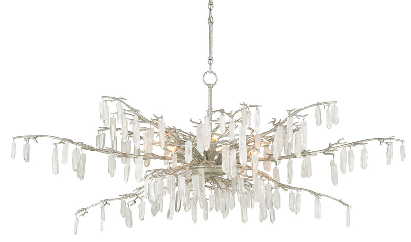 Currey and Company - 9000-0608 - Eight Light Chandelier - Forest Dawn Collection - Textured Silver/Natural