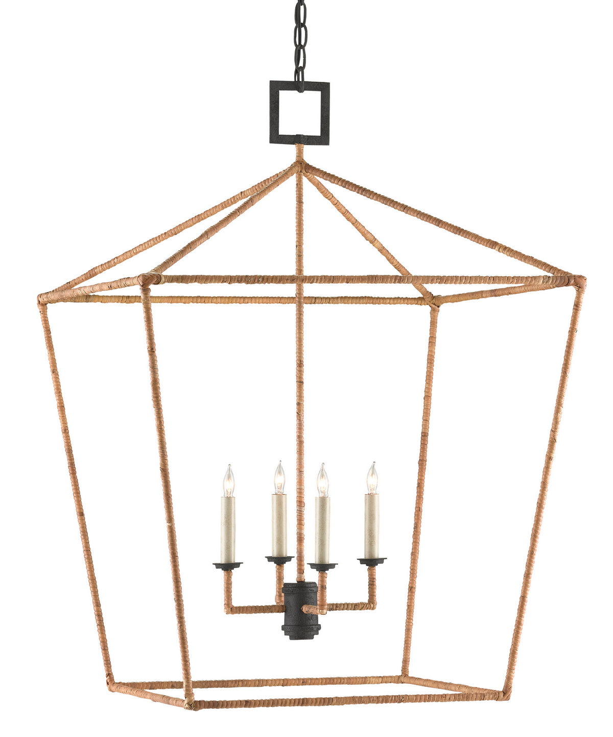 Currey and Company - 9000-0611 - Four Light Lantern - Denison Collection - Molé Black/Natural Rattan