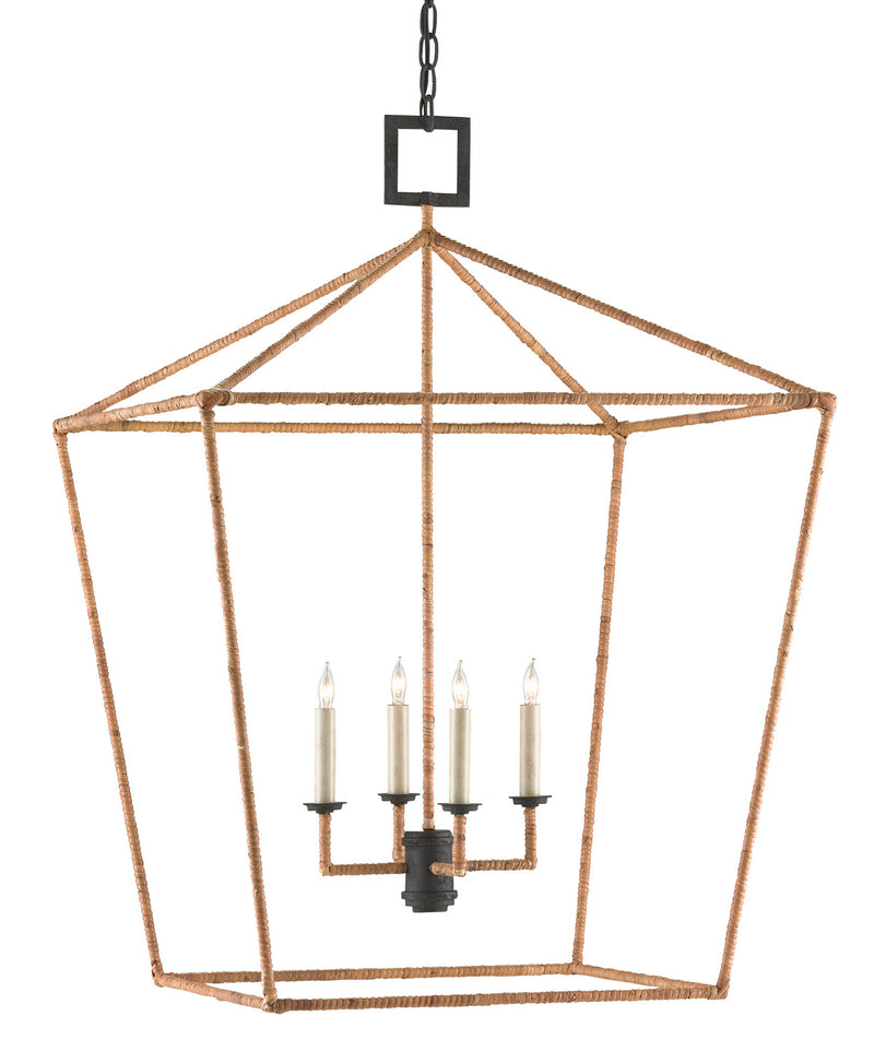 Currey and Company - 9000-0611 - Four Light Lantern - Denison Collection - Molé Black/Natural Rattan