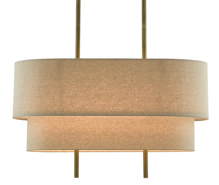 Currey and Company Four Light Chandelier from the Combermere collection in Antique Brass/Linen finish