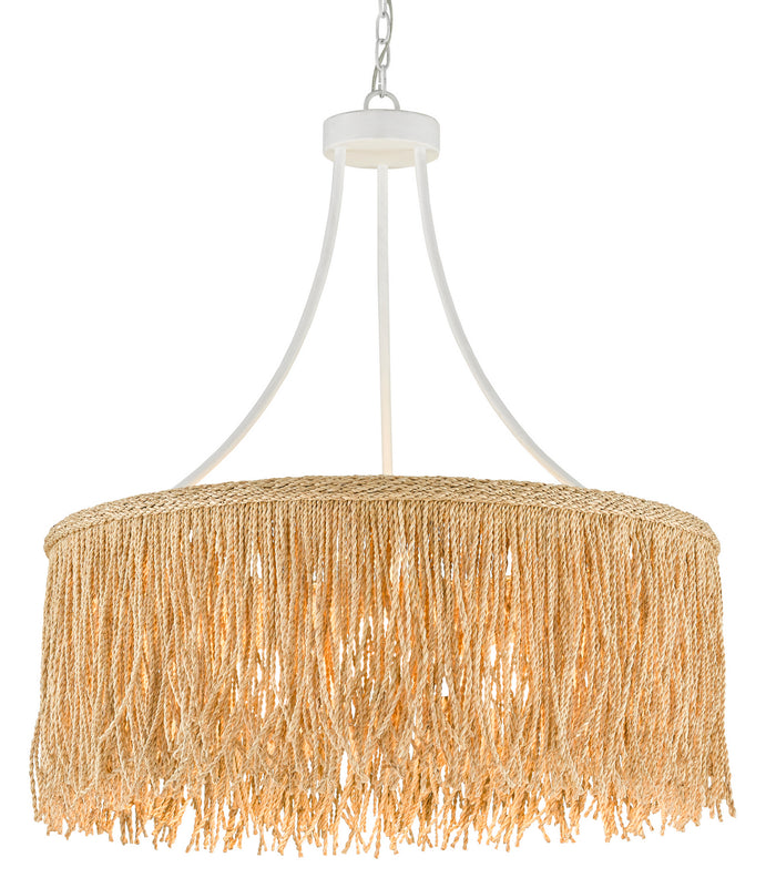Currey and Company Three Light Chandelier from the Samoa collection in Gesso White/Natural Rope finish