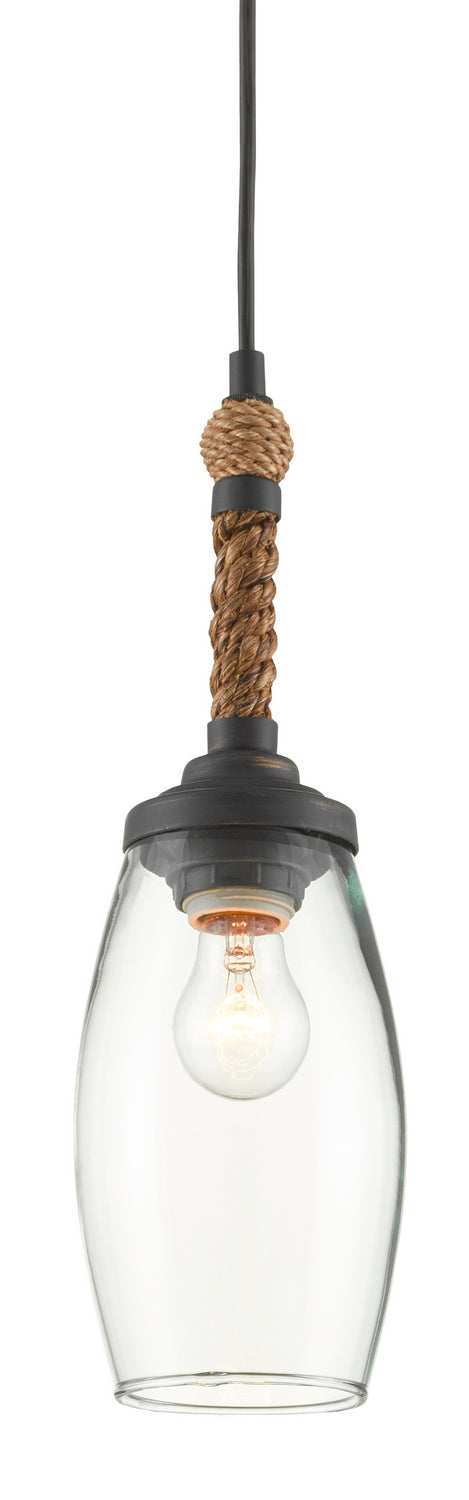 Currey and Company One Light Pendant from the Hightider collection in French Black/Natural Rope finish