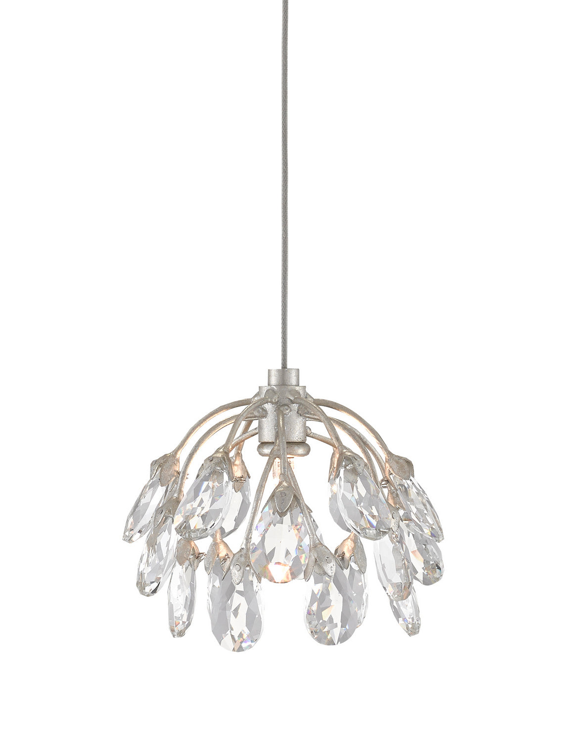 Currey and Company - 9000-0667 - One Light Pendant - Crystal Bud Collection - Crystal/ Contemporary Silver Leaf