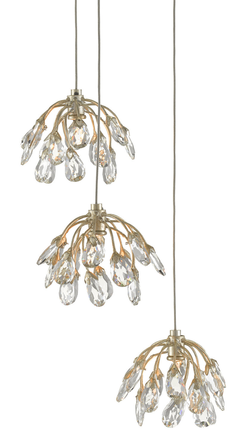 Currey and Company - 9000-0668 - Three Light Pendant - Crystal Bud Collection - Crystal/ Contemporary Silver Leaf