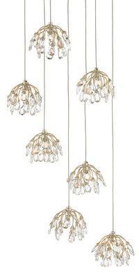 Currey and Company - 9000-0669 - Seven Light Pendant - Crystal Bud Collection - Crystal/ Contemporary Silver Leaf