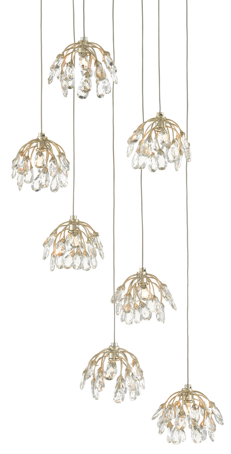 Currey and Company - 9000-0669 - Seven Light Pendant - Crystal Bud Collection - Crystal/ Contemporary Silver Leaf
