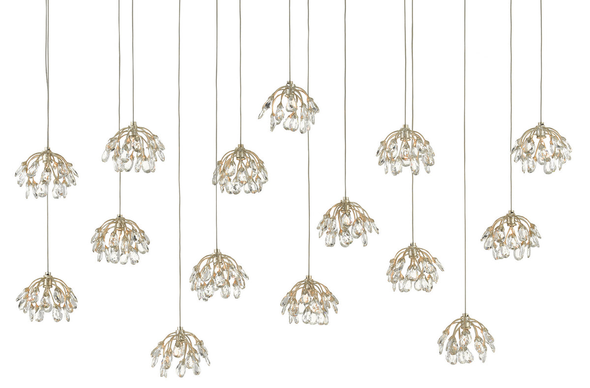 Currey and Company - 9000-0671 - 15 Light Pendant - Crystal Bud Collection - Crystal/ Contemporary Silver Leaf