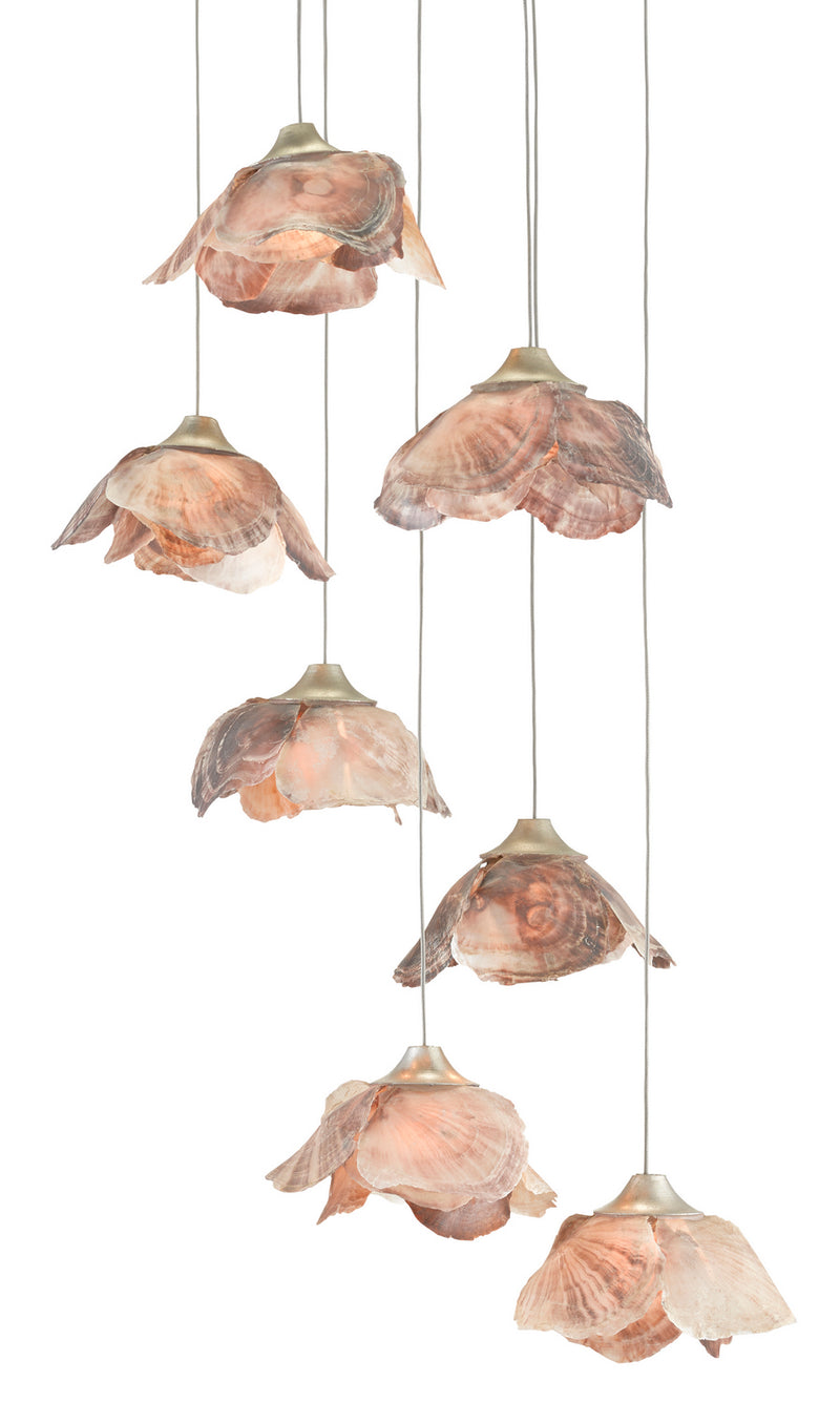 Currey and Company - 9000-0676 - Seven Light Pendant - Catrice Collection - Natural Shell/Contemporary Silver Leaf