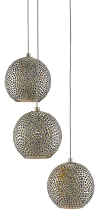 Currey and Company - 9000-0682 - Three Light Pendant - Giro Collection - Blue/Nickel