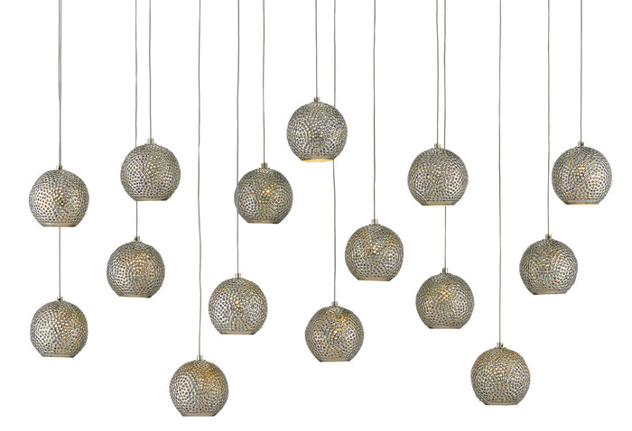 Currey and Company 15 Light Pendant from the Giro collection in Painted Silver/Nickel/Blue finish