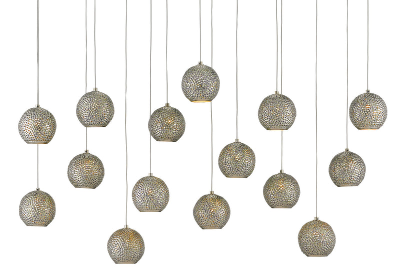 Currey and Company 15 Light Pendant from the Giro collection in Painted Silver/Nickel/Blue finish